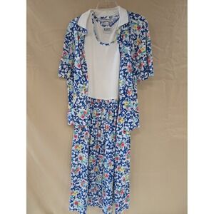 Koret Francisca Vintage Floral Dress & Cardigan Set Women's Large